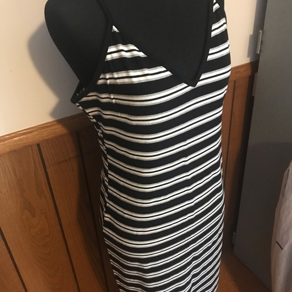 COPY - Heart & Hips Black White Striped MIDI Bodycon Dress Large - Picture 2 of 6